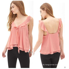 Hochwertige Fshion Frauen Kleidung Rüschen Damen Chiffon Bluse